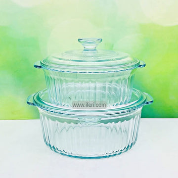 2 Pcs Round Shaped Tempered Glass Casserole Set with Lid RH0438