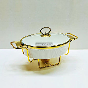 10.5 Inch Oval Shaped Exclusive Ceramic Casserole Dish with Food Warmer Metal Stand HR2029
