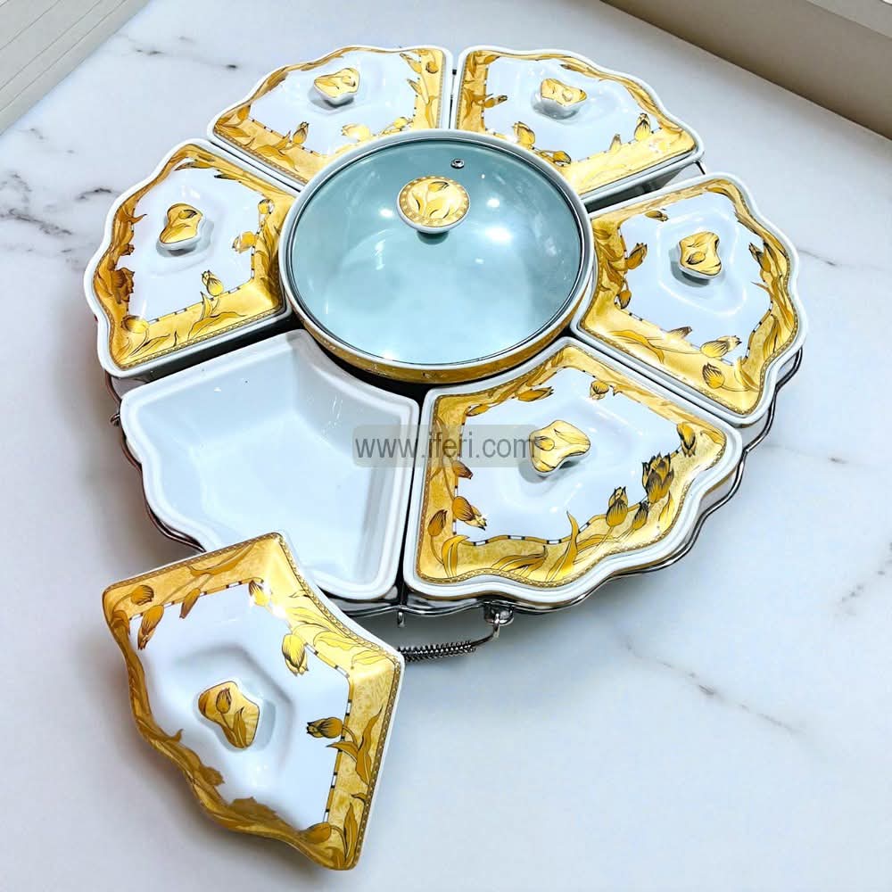 7 Part Large Size Revolving Ceramic Appetizer & Condiment Servers Set BS088