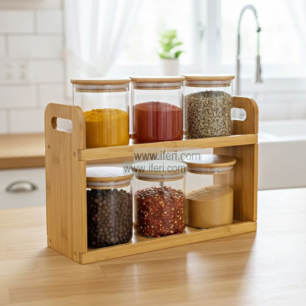 6 Pcs Glass Spice Jar with Stand DL6865