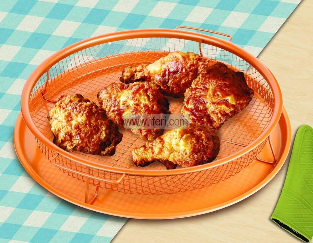 12 Inch Metal Air Fryer Basket and Tray for Oven, Golden Rectangle Crisper Pan Rack Set, Oil Drainer AnZ022