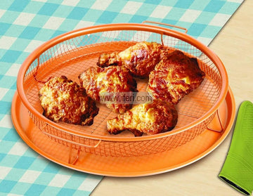 12 Inch Metal Air Fryer Basket and Tray for Oven, Golden Rectangle Crisper Pan Rack Set, Oil Drainer AnZ022