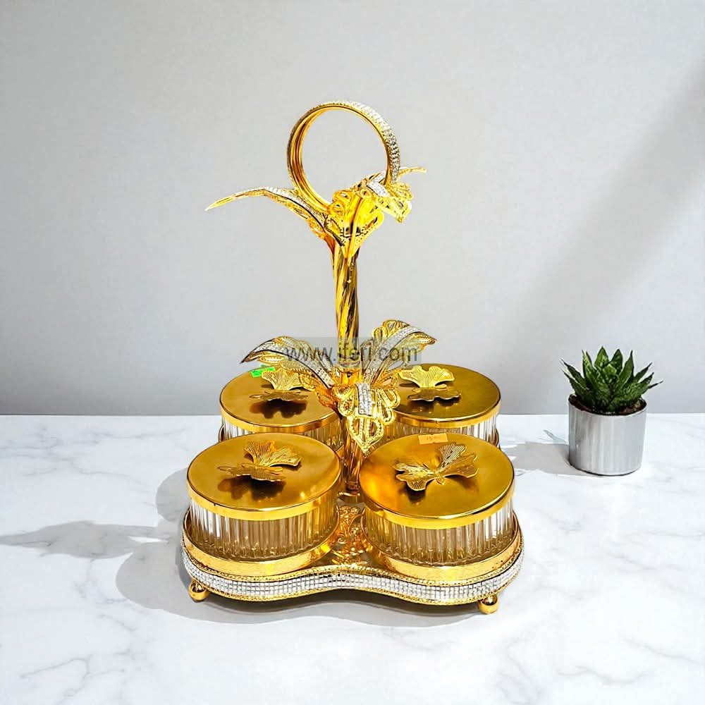 4 Pcs Exclusive Metal Dried Fruit, Candy, Dessert Serving Bowl with Stand GA8358