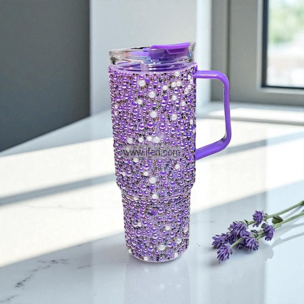 9.5 Inch Stone Decorated Ladies Coffee Cup, Vacuum Cup, Tumbler with Handle GA8333