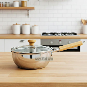 22cm Stainless Steel Wok Frying Pan with Glass Lid ALM6960