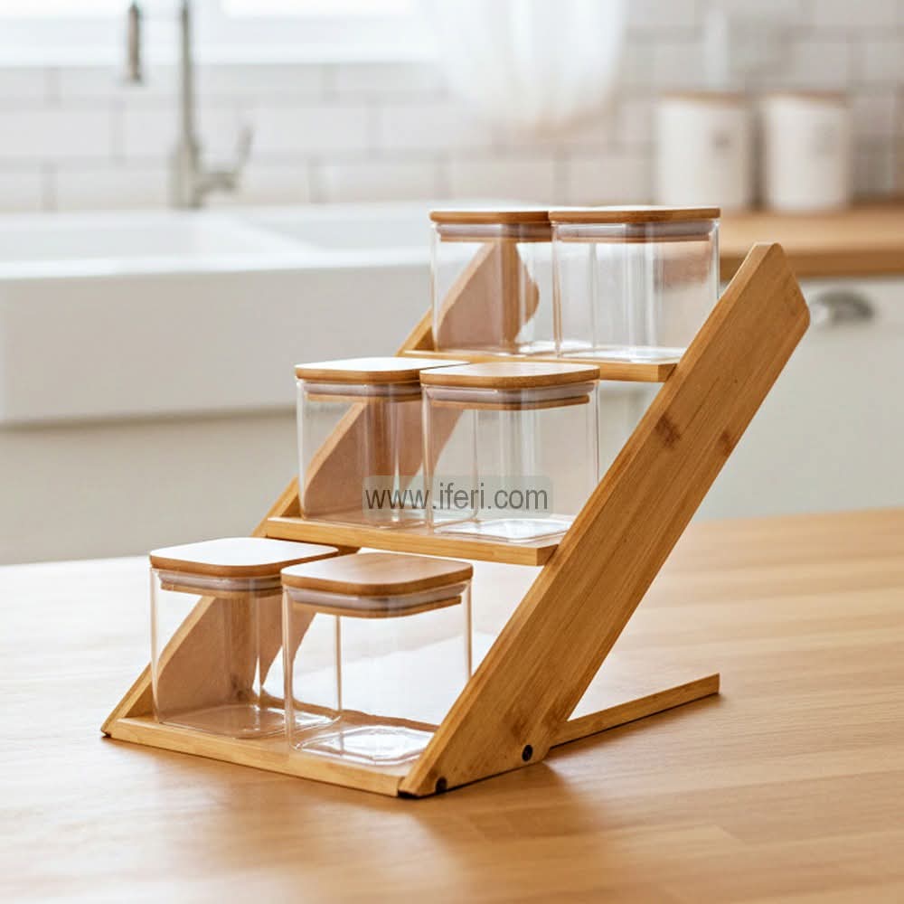 6 Pcs Glass Spice Jar with Stand DL6927