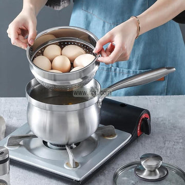 16cm Mork & Land Stainless Steel Belly Shape Milk Pan with Steamer ALM6955
