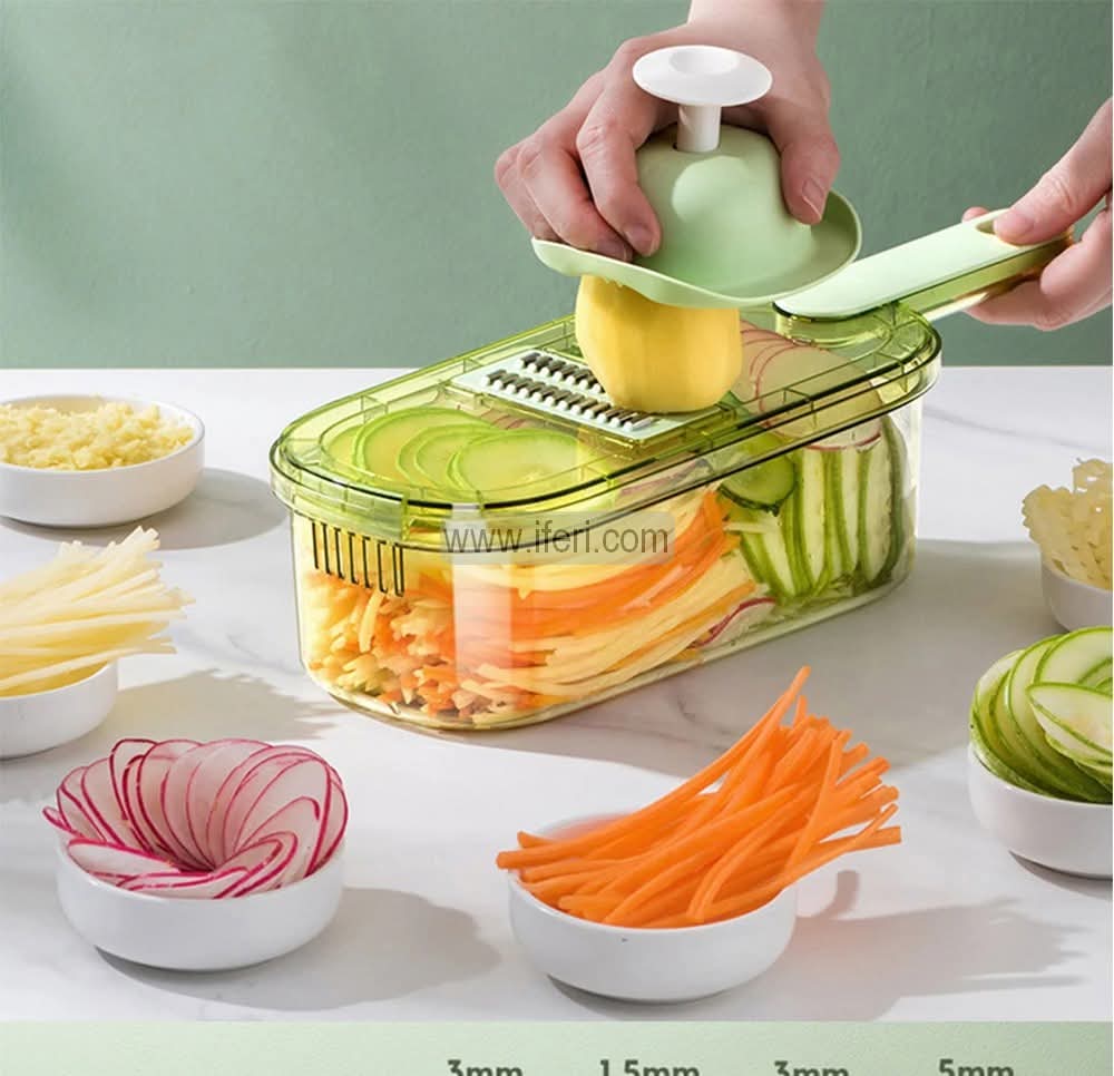 6-in-1 Vegetable Slicer For Kitchen, Adjustable Food Slicer with 6 Stainless Steel Blades, Hand Guard and Container AnZ023