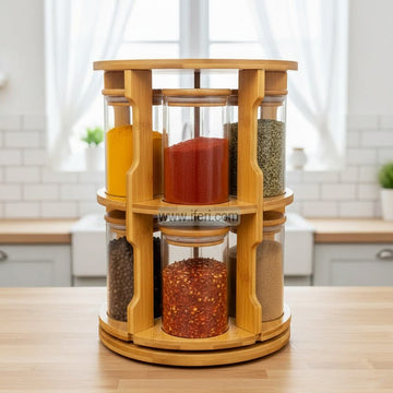 10 Pcs Glass Spice Jar with Revolving Stand DL6848