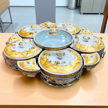 11 Part Large Size Revolving Ceramic Appetizer & Condiment Servers Set BS089