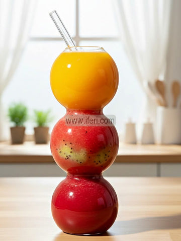 Bubble Shape Glass Juice Sipper Mug, Juice Pot with Straw GA200