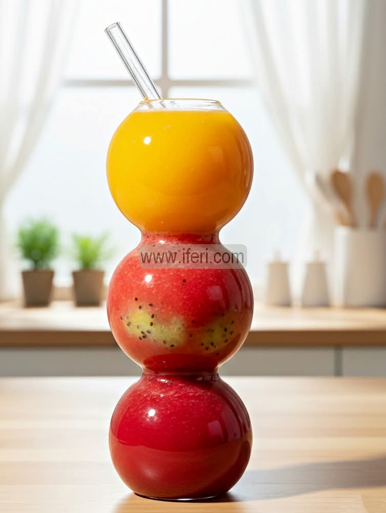 Bubble Shape Glass Juice Sipper Mug, Juice Pot with Straw GA200