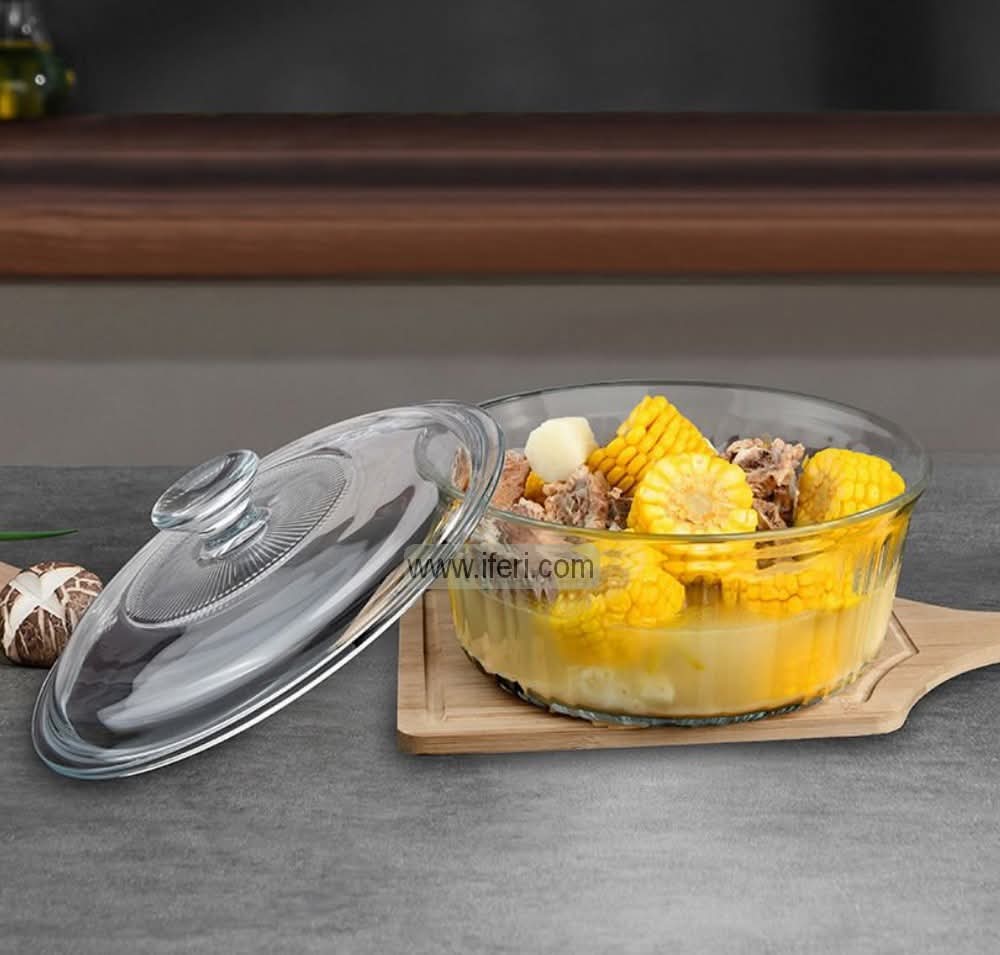 2 Pcs Round Shaped Tempered Glass Casserole Set with Lid RH0438