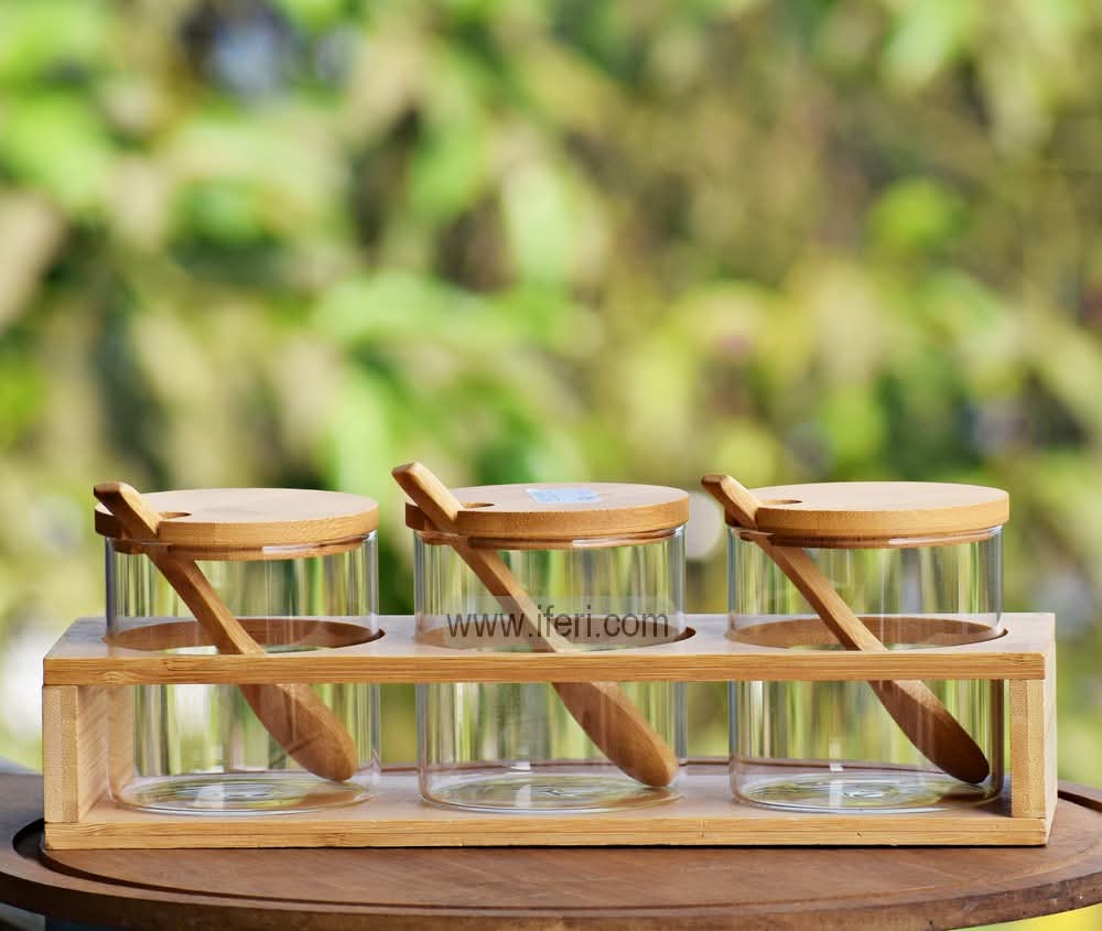 3 Pcs Glass Spice Jar Set with Spoon & Stand TB1594