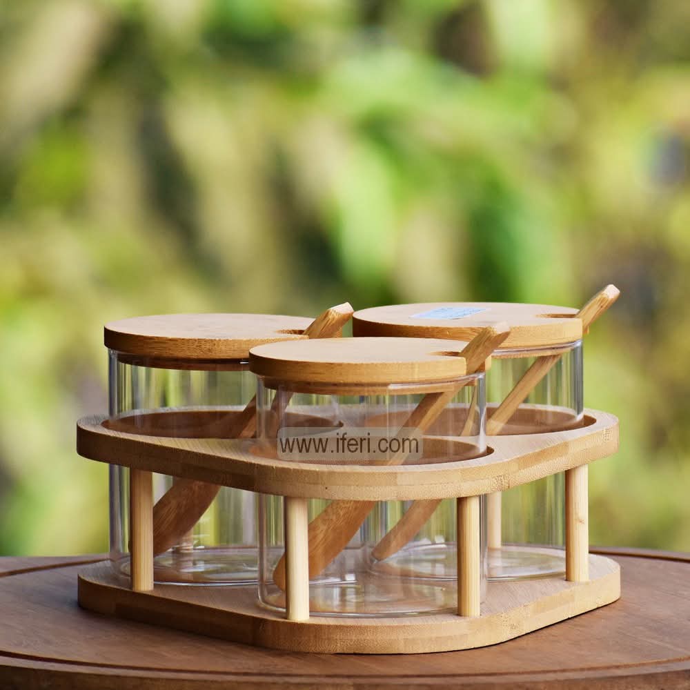 3 Pcs Glass Spice Jar Set with Spoon & Stand TB1593