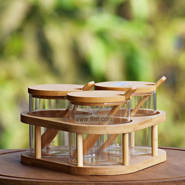 3 Pcs Glass Spice Jar Set with Spoon & Stand TB1593
