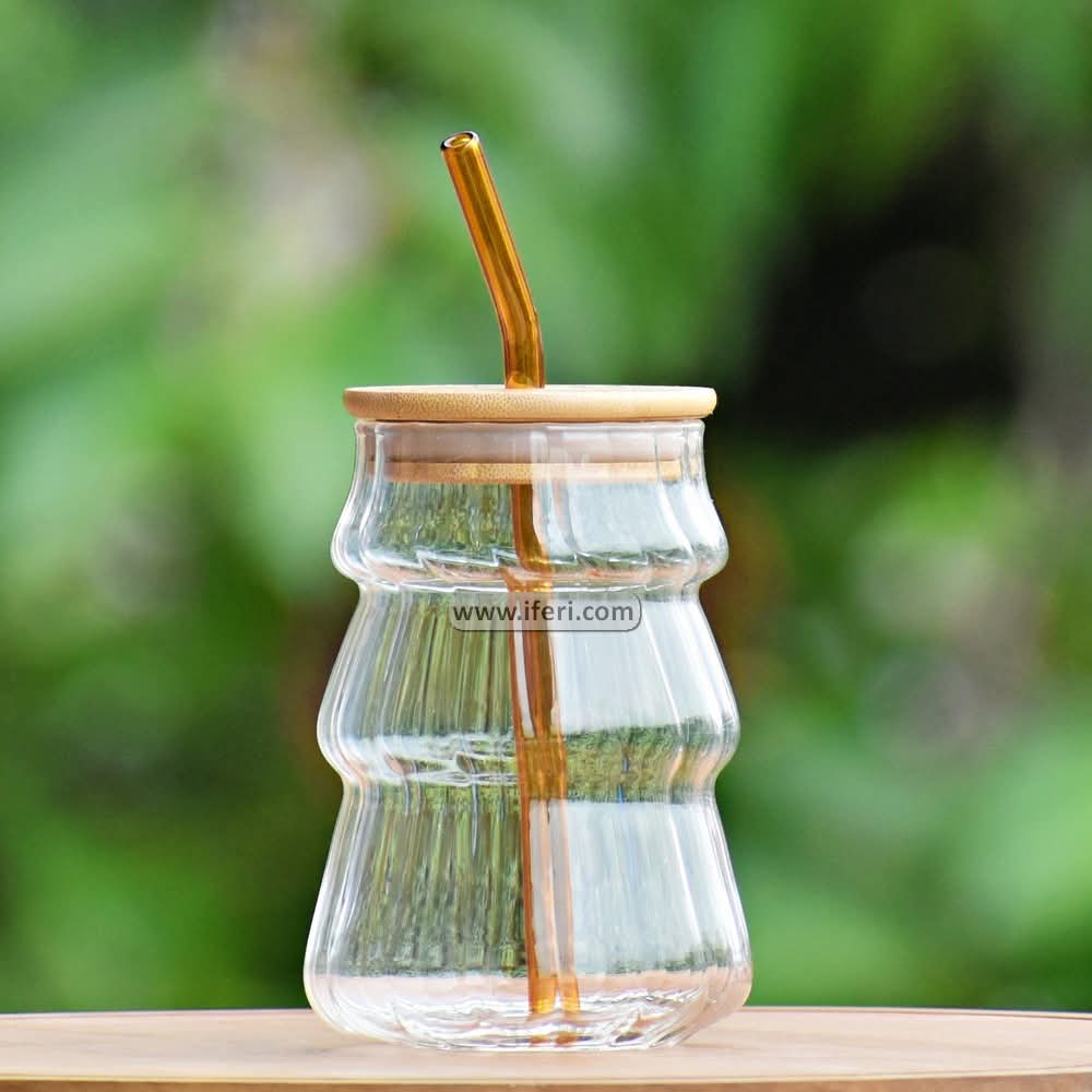 5 Inch Glass Juice Sipper Mug with Straw RH0343-1