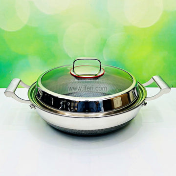 34cm Uncoated Honeycomb Design Stainless Steel Non-Stick Cookware / Karai with Lid RY2738-1