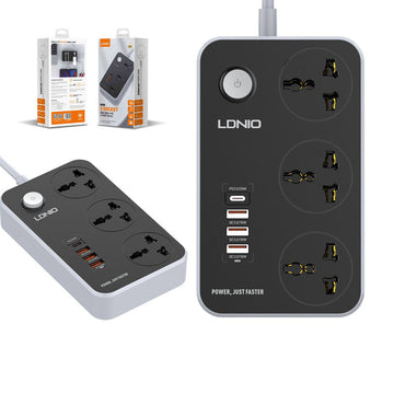 LDNIO SC3412 38W PD20W Power Strip 3 Socket Outlets and 3 QC 3.0 USB LDN1007