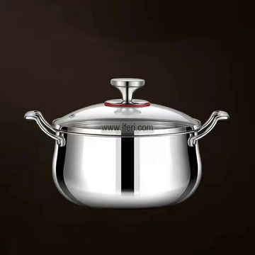 26cm Tri-Ply Stainless Steel Stock Pot, Cookware, Handi with Glass Lid ALM6548
