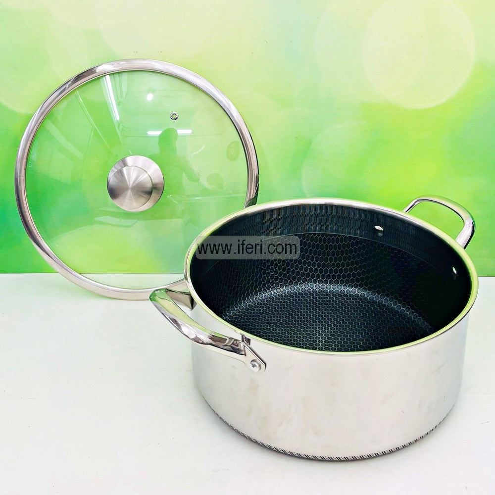 34cm Uncoated Honeycomb Design Stainless Steel Non-Stick Cookware / Saucepan with Lid SOF008