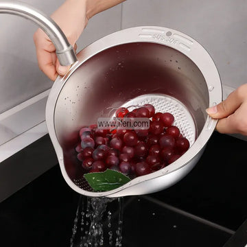 10.5 Inch Vegetable, Fruit Strainer Bowl, Washing Bowl, Stainless Steel Rinsing Bowl with Side Drainers TG10674