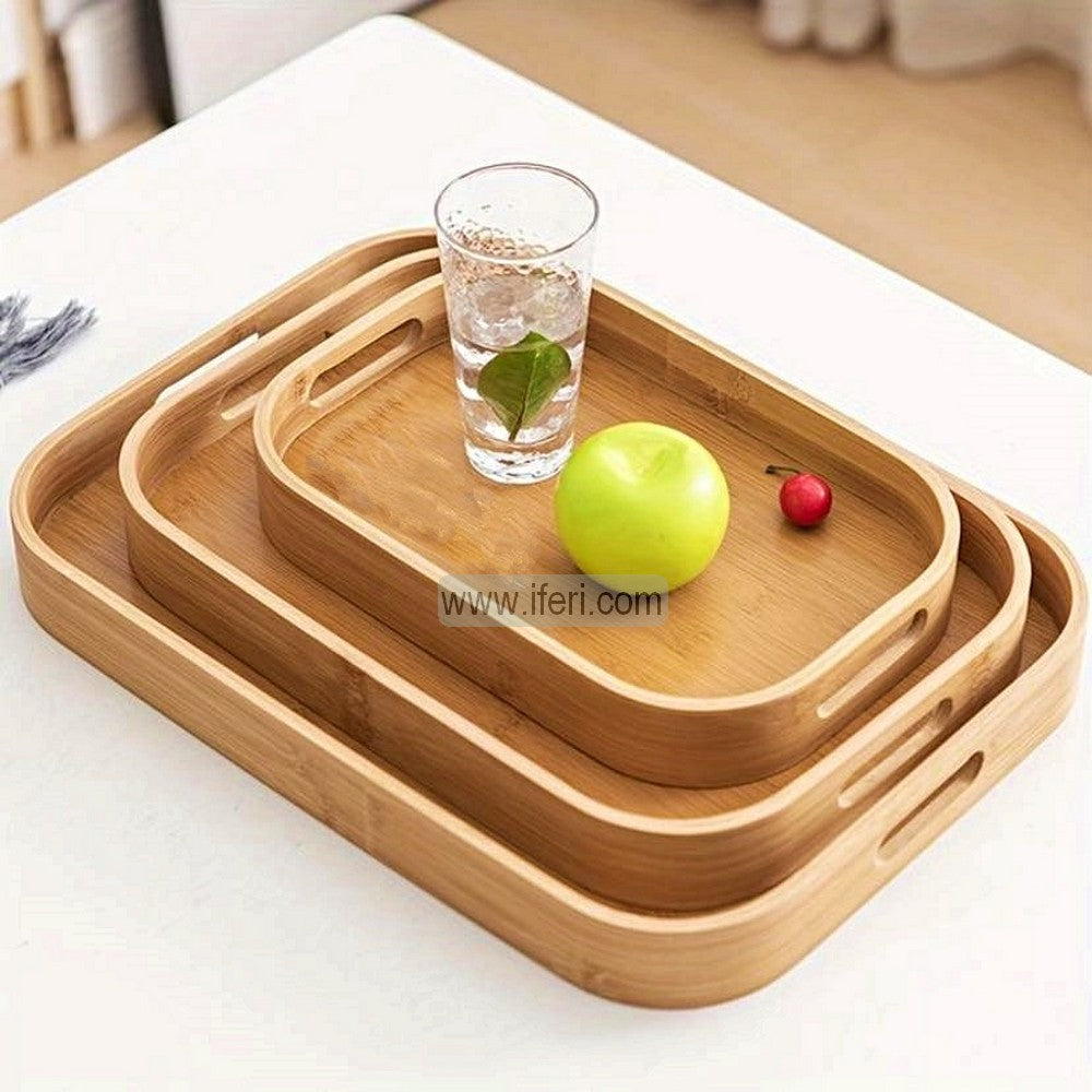3 Pcs Bamboo Serving Tray with Handle FH5034