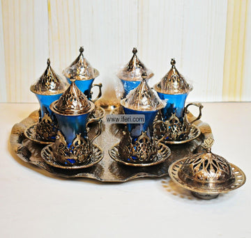 13 Pcs Exclusive Glass & Metal Turkish Tea Set with Tray 