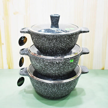 3pcs Uakeen Non-Stick Marble Coated Cookware Set with Lid RY2181 Price in Bangladesh - iferi.com
