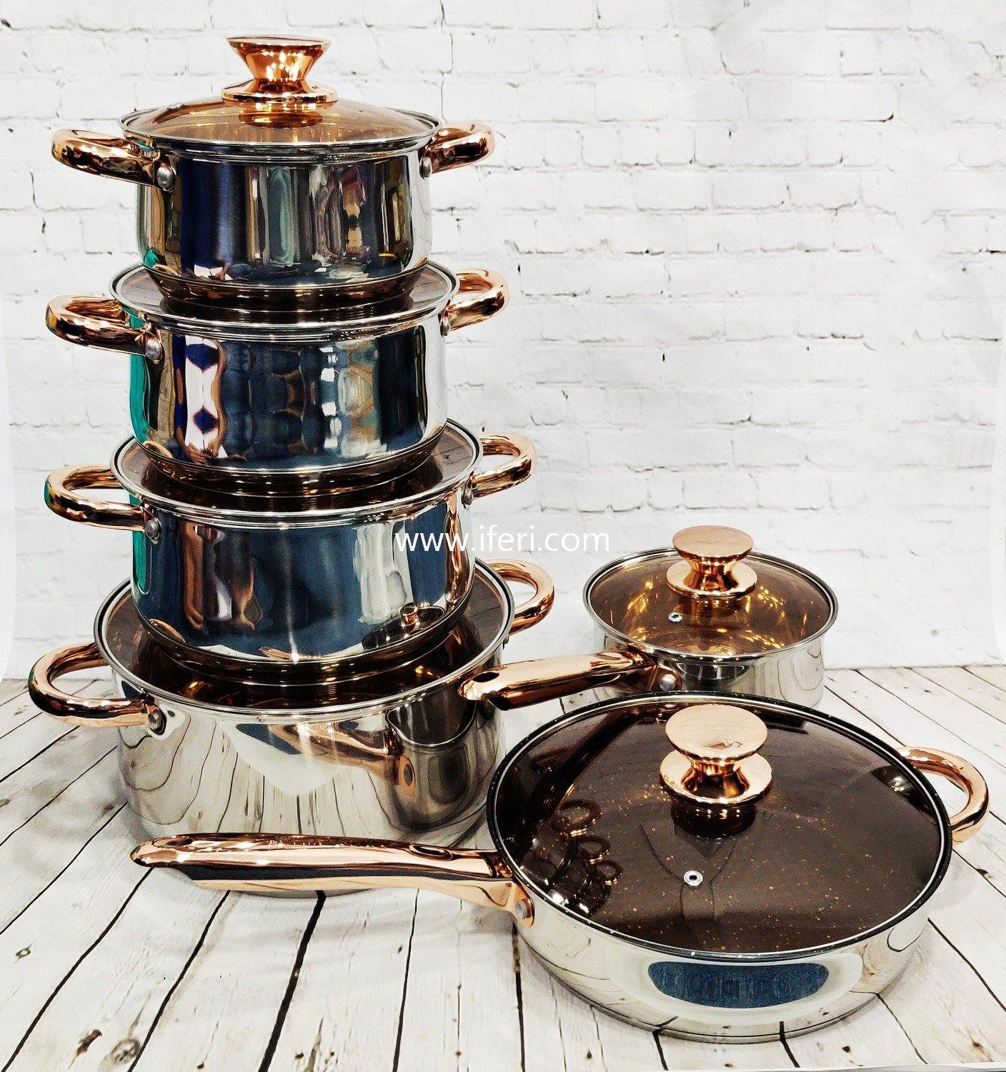 12 Pcs Stainless Steel Cookware Set With Lid TG4351 - Price in BD at iferi.com
