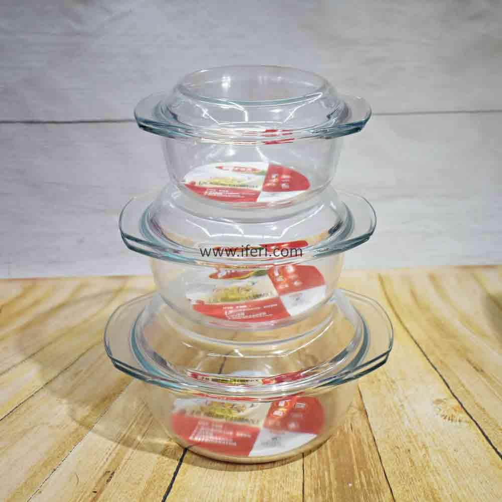 3 Pcs Glass Casserole Set With Lid RH0986 - Price in BD at iferi.com