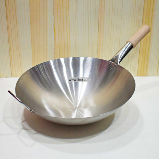 32 cm Stainless Steel Wooden Handle Wok Pan For Home & Restaurant SN6001-1 Price in Bangladesh - iferi.com