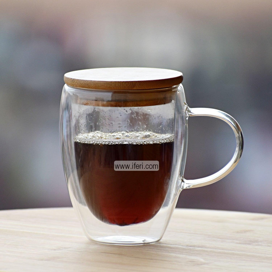 300ml Double Wall Borosilicate Glass Mug with Bamboo Lid RH9021 Price in Bangladesh - iferi.com