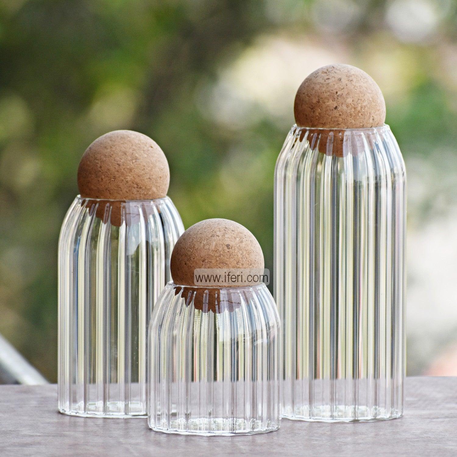 3 Pcs Glass Cookie Jar with Wooden Cork Lid CK1478 Price in Bangladesh - iferi.com
