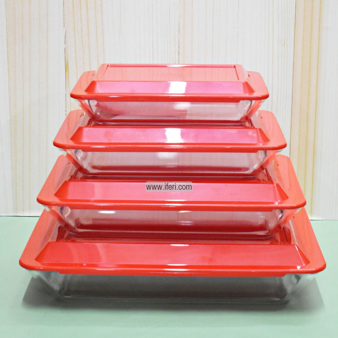 4 Pcs Tempered Glass Rectangular Casserole Set With Lid EB2224 Price in Bangladesh - iferi.com