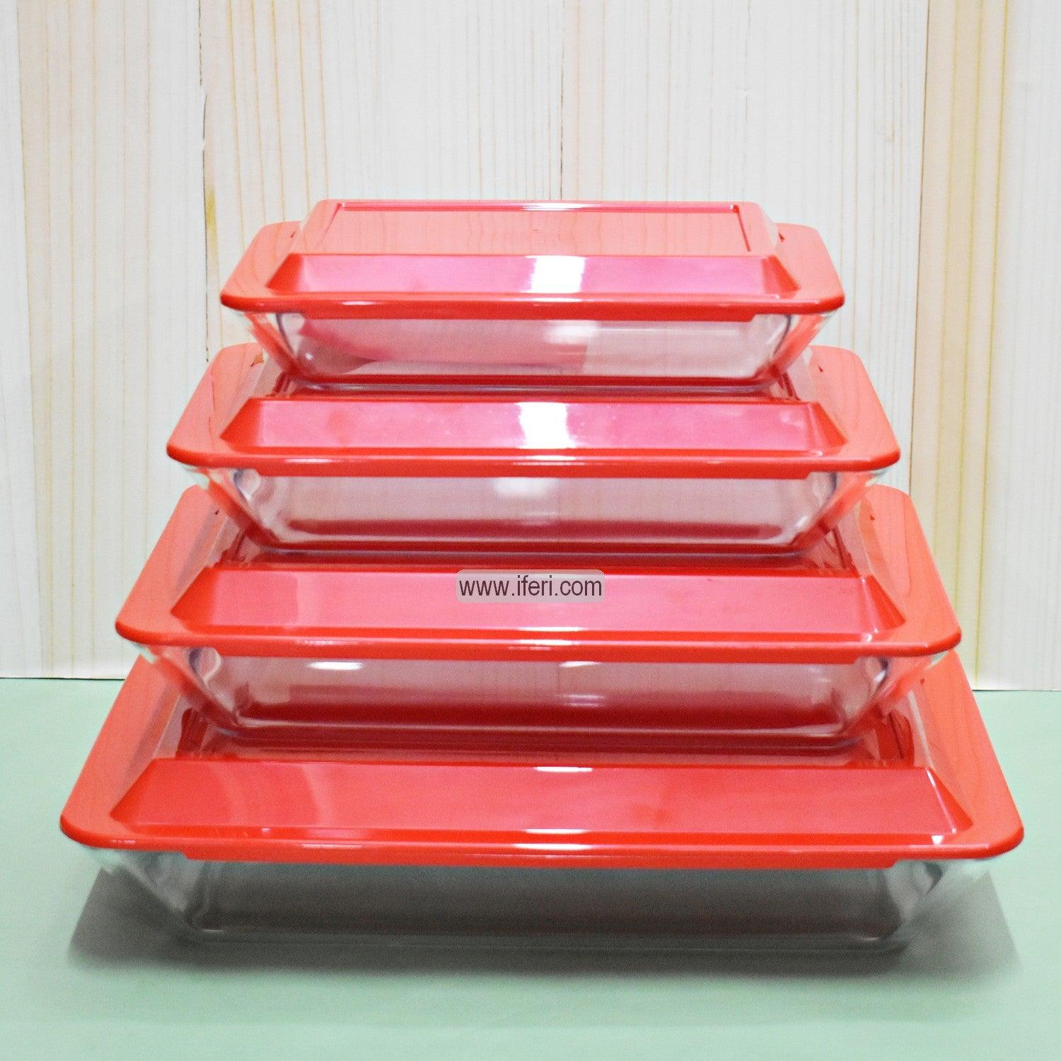 4 Pcs Tempered Glass Rectangular Casserole Set With Lid EB2224 Price in Bangladesh - iferi.com
