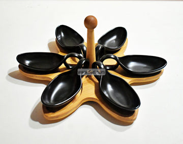 6 Pcs Ceramic Appetizer Serving Bowl with Revolving Bamboo Tray RY0348 Price in Bangladesh - iferi.com