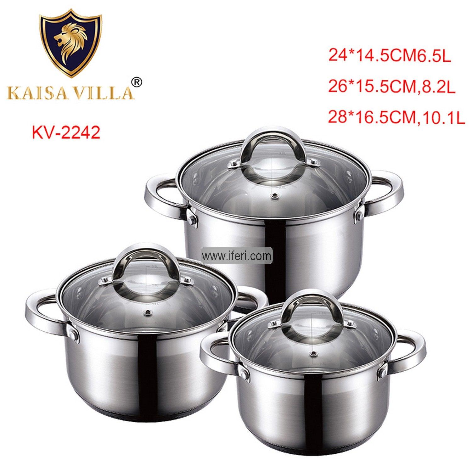 3 Pcs Stainless Steel Cookware Set with Lid KV2242 Price in Bangladesh - iferi.com