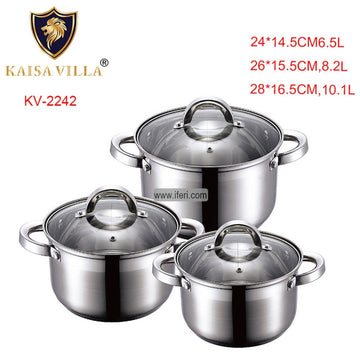 3 Pcs Stainless Steel Cookware Set with Lid KV2242 Price in Bangladesh - iferi.com
