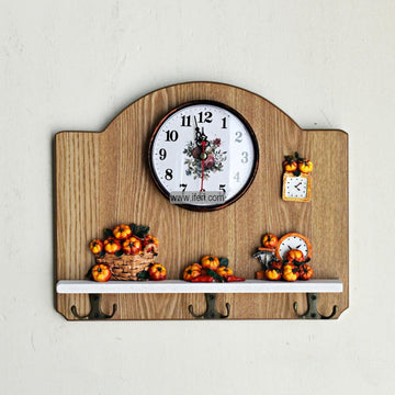 11.2 Inch Wooden Wall Hanging Key Holder with Clock 