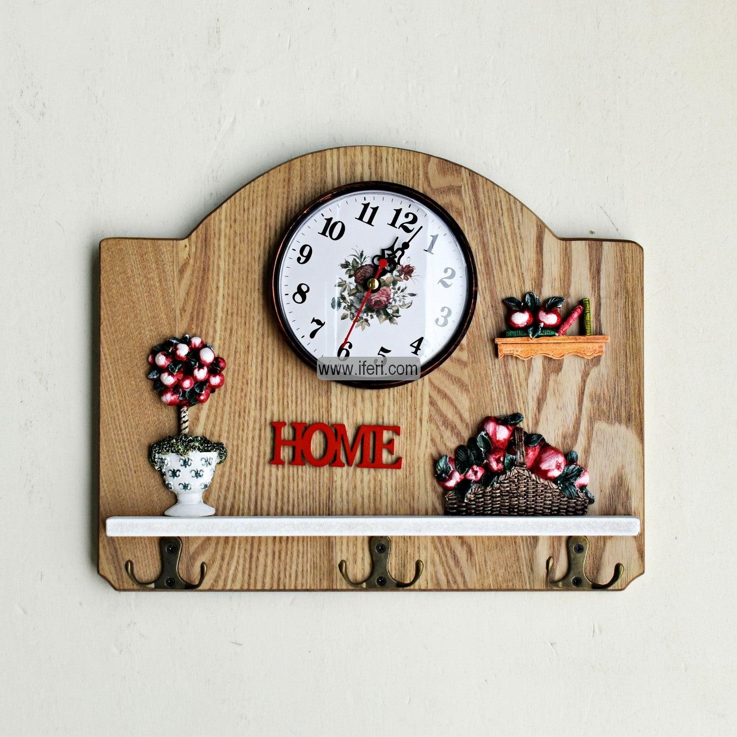 11.2 Inch Wooden Wall Hanging Key Holder with Clock