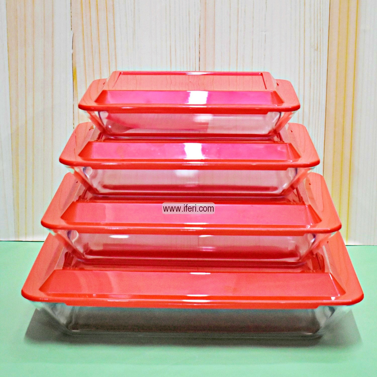 4 Pcs Tempered Glass Rectangular Casserole Set With Lid EB2224