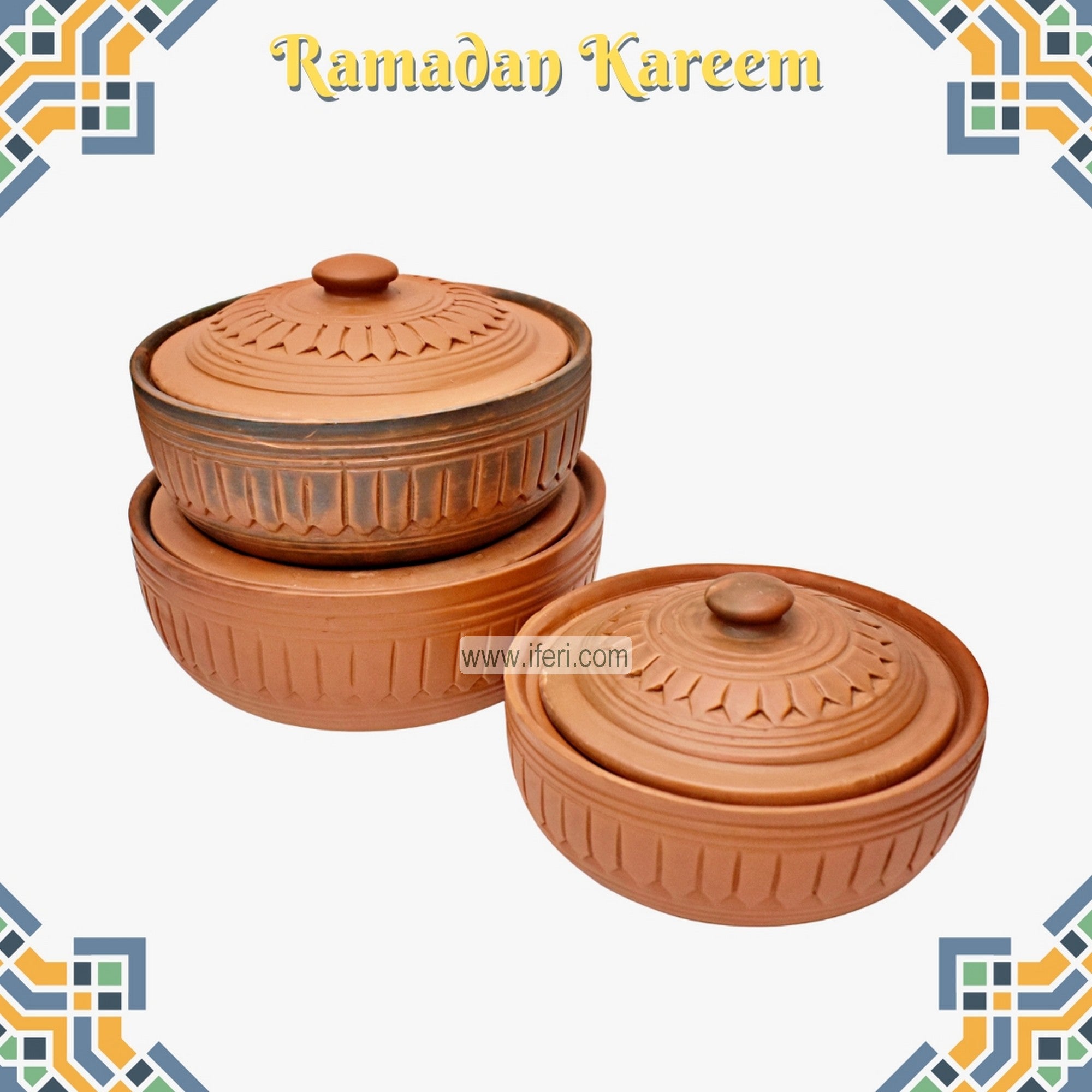 3 Pcs Clay Curry Bowl Set With Lid MB68778