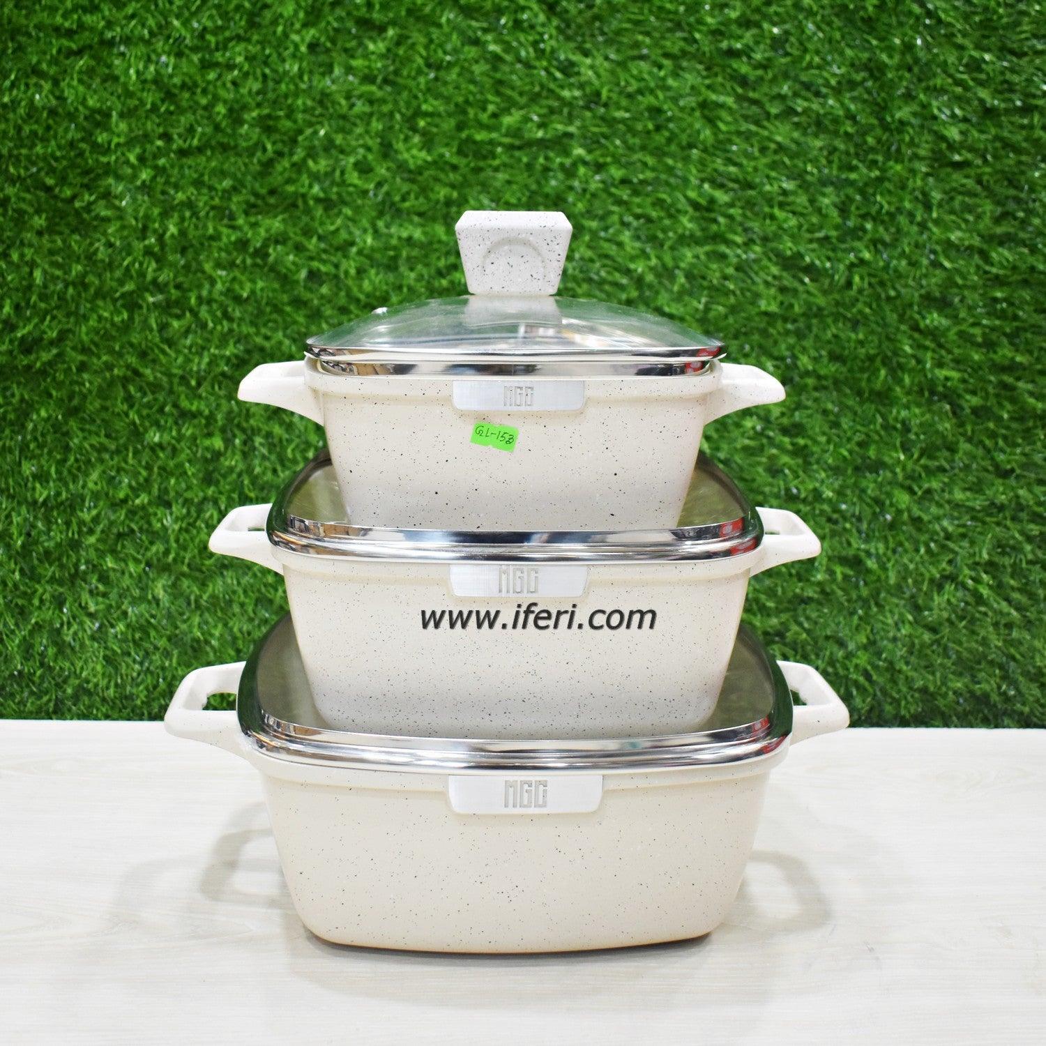 3 pcs Granite Coated Non-Stick Cookware Set With Lid RR6147 Price in Bangladesh - iferi.com