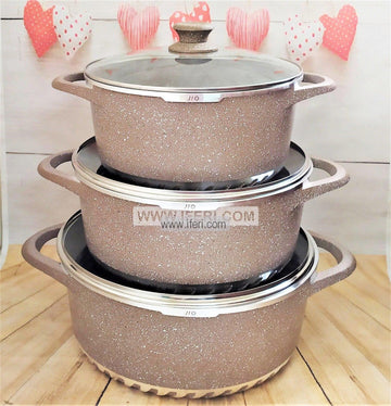 3 Pcs JIO Non Stick Granite Coated Cookware Set with Lid LB48752 Price in Bangladesh - iferi.com