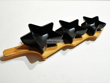 3 Pcs Ceramic Serving Bowl with Bamboo Tray RY0344 Price in Bangladesh - iferi.com
